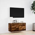 Miniatyrbild 5 av 11: vidaXL Väggmonterad tv-bänk LED rökfärgad ek 80x31x35 cm