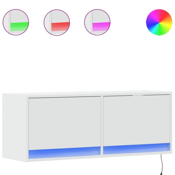 vidaXL væghængt tv-bord med LED-lys 100x31x35 cm hvid