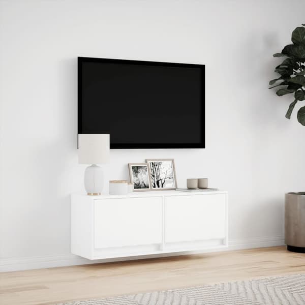 vidaXL væghængt tv-bord med LED-lys 100x31x35 cm hvid