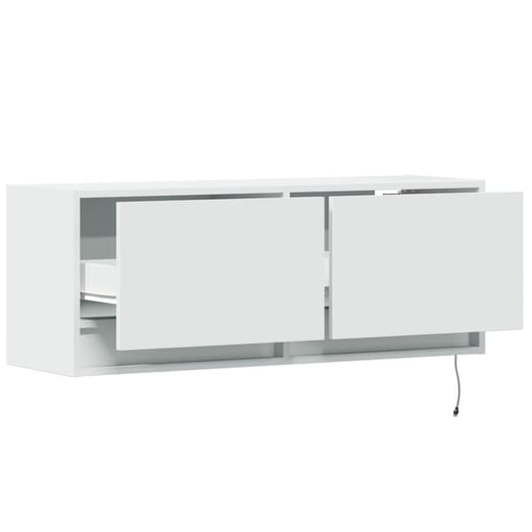 vidaXL væghængt tv-bord med LED-lys 100x31x35 cm hvid