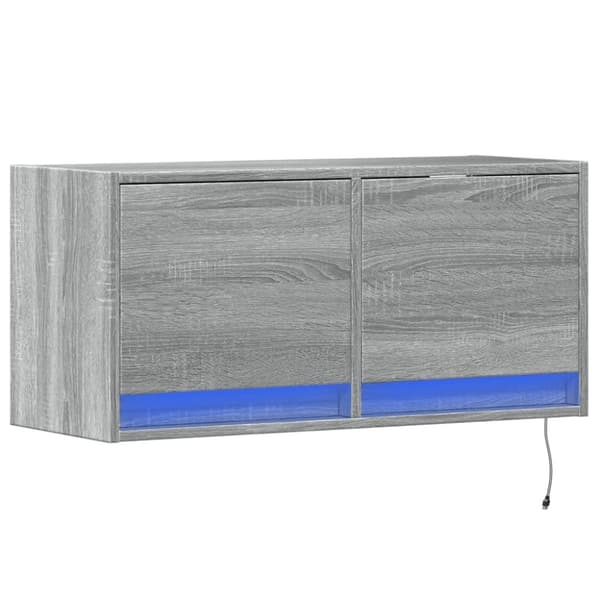 vidaXL væghængt tv-bord med LED-lys 80x31x35 cm grå sonoma-eg