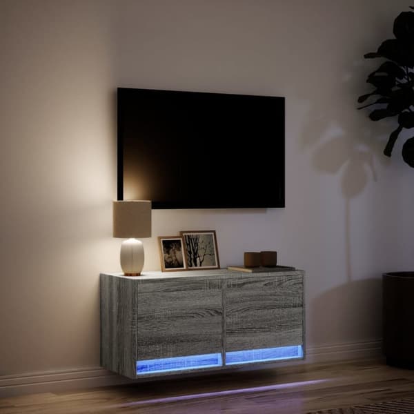 vidaXL væghængt tv-bord med LED-lys 80x31x35 cm grå sonoma-eg