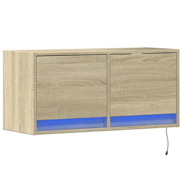 vidaXL Vegghengt TV-benk med LED sonoma eik 80x31x35 cm
