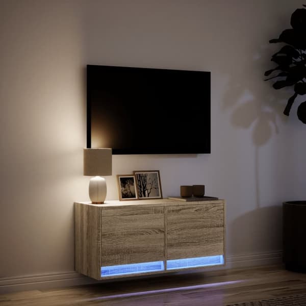 vidaXL Vegghengt TV-benk med LED sonoma eik 80x31x35 cm