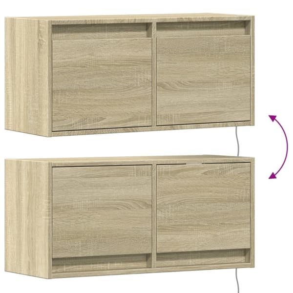 vidaXL Vegghengt TV-benk med LED sonoma eik 80x31x35 cm