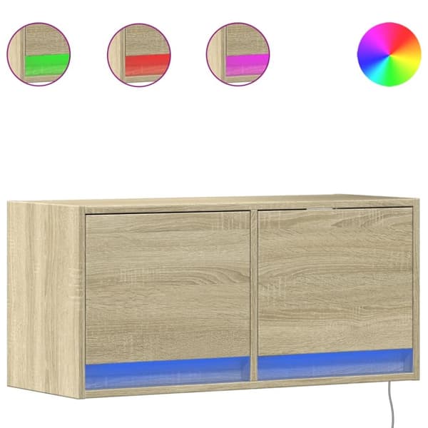 vidaXL Vegghengt TV-benk med LED sonoma eik 80x31x35 cm