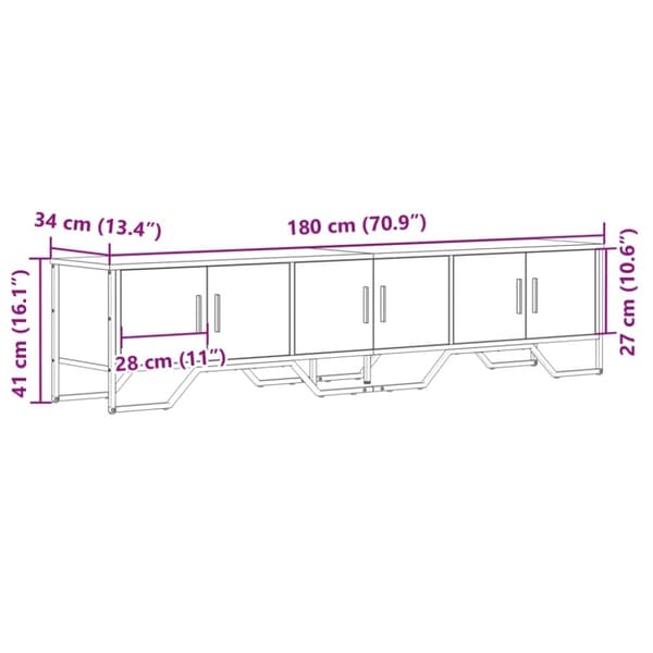 vidaXL TV-benk brun eik 180x34x41 cm konstruert tre