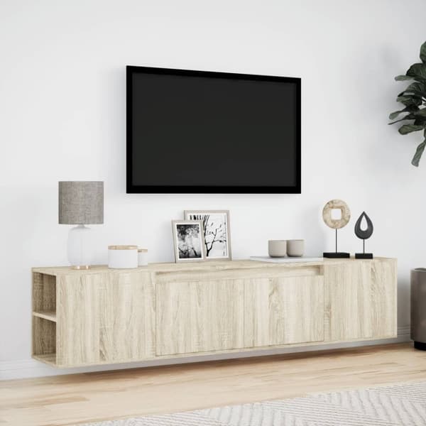vidaXL Vegghengt TV-benk med LED sonoma eik 180x31x39,5 cm