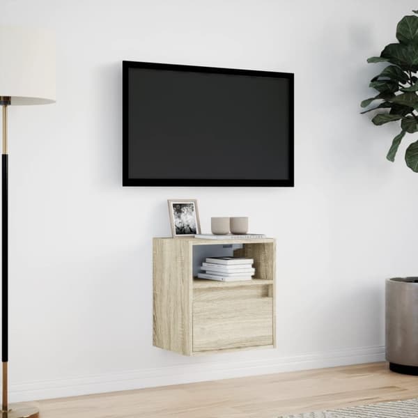 vidaXL Vegghengt TV-benk med LED sonoma eik 41x31x45 cm