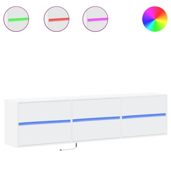vidaXL Väggmonterad tv-bänk LEDs vit 180x31x45 cm