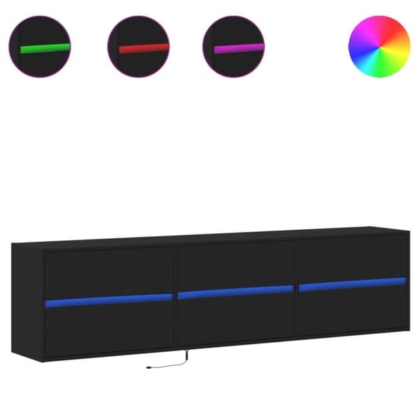 vidaXL Väggmonterad tv-bänk LEDs svart 180x31x45 cm