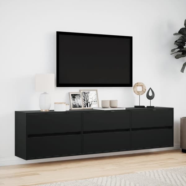 vidaXL Väggmonterad tv-bänk LEDs svart 180x31x45 cm