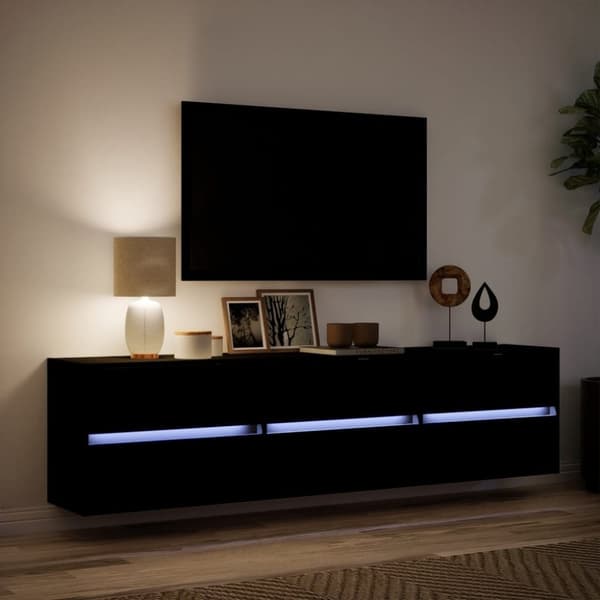 vidaXL Väggmonterad tv-bänk LEDs svart 180x31x45 cm