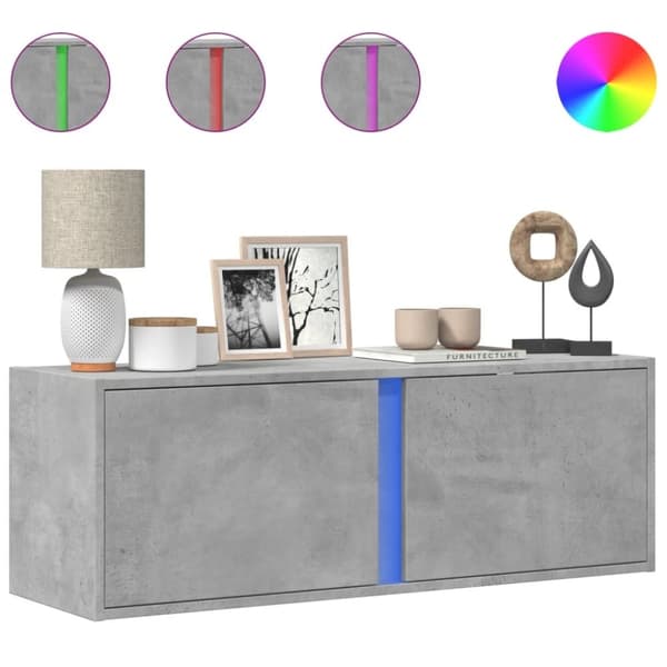 vidaXL TV-seinäkaappi LED-valoilla betoninharmaa 100x31x35 cm