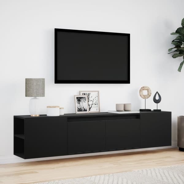 vidaXL Vegghengt TV-benk med LED svart 180x31x39,5 cm