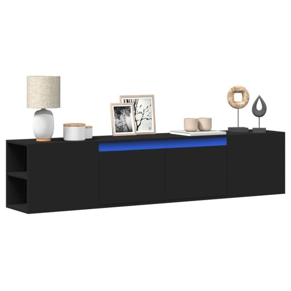 vidaXL Vegghengt TV-benk med LED svart 180x31x39,5 cm
