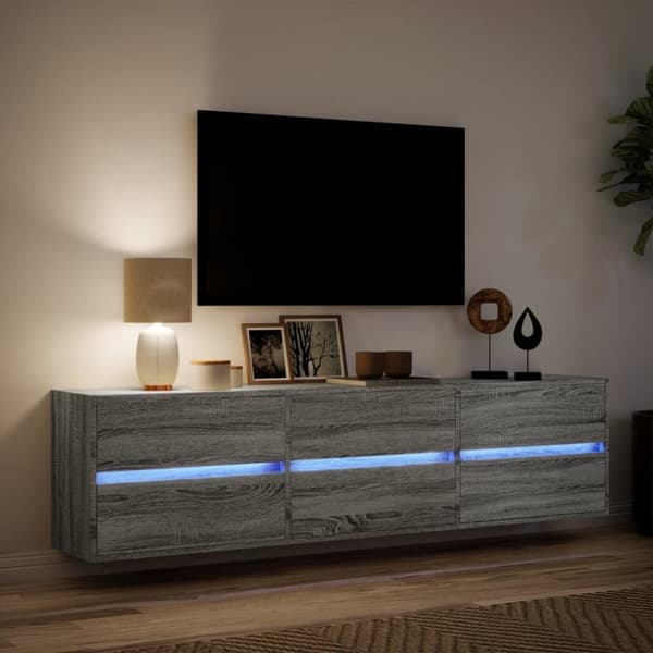 vidaXL Väggmonterad tv-bänk LEDs grå sonoma 180x31x45 cm