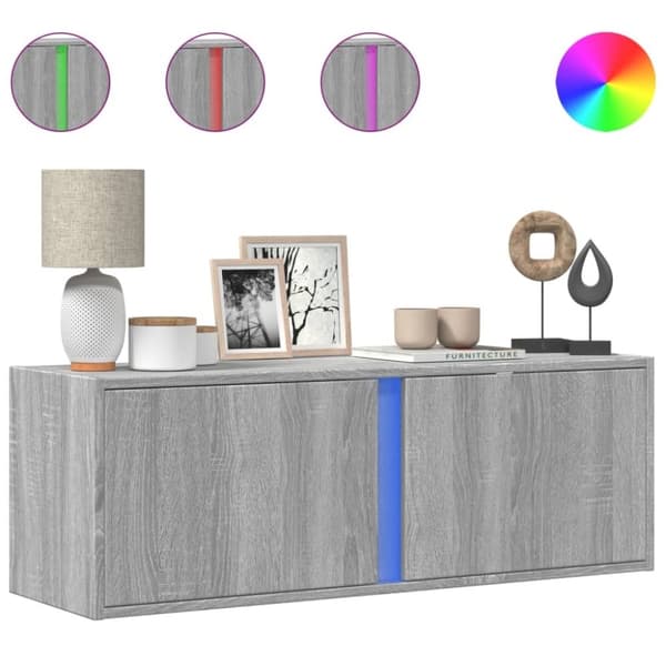 vidaXL TV-seinäkaappi LED-valoilla harmaa Sonoma 100x31x35 cm