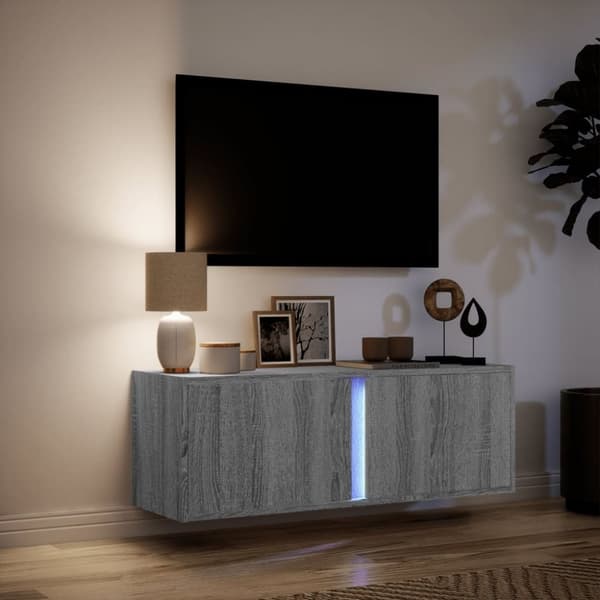 vidaXL TV-seinäkaappi LED-valoilla harmaa Sonoma 100x31x35 cm