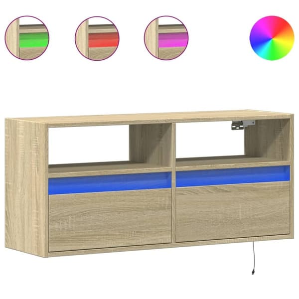 vidaXL TV-seinäkaappi LED-valoilla Sonoma-tammi 100x31x45 cm