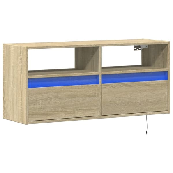 vidaXL TV-seinäkaappi LED-valoilla Sonoma-tammi 100x31x45 cm
