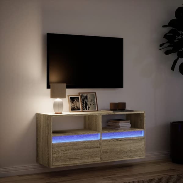 vidaXL TV-seinäkaappi LED-valoilla Sonoma-tammi 100x31x45 cm