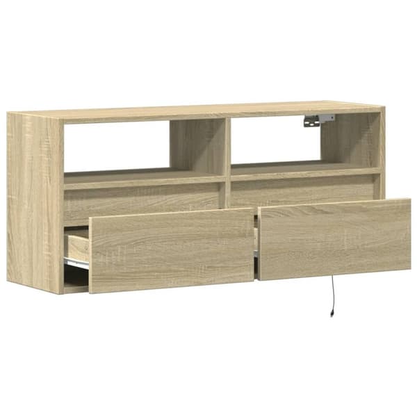 vidaXL TV-seinäkaappi LED-valoilla Sonoma-tammi 100x31x45 cm