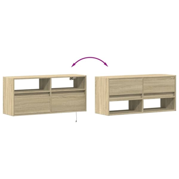 vidaXL TV-seinäkaappi LED-valoilla Sonoma-tammi 100x31x45 cm