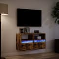 Miniatyrbilde 6 av 11: vidaXL Vegghengt TV-benker med LED-lys 2 stk røkt eik 41x31x45 cm