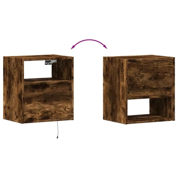 vidaXL Vegghengt TV-benker med LED-lys 2 stk røkt eik 41x31x45 cm