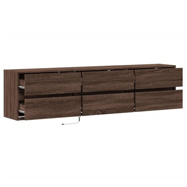 vidaXL væghængt tv-bord med LED 180x31x45 cm brun egetræsfarve