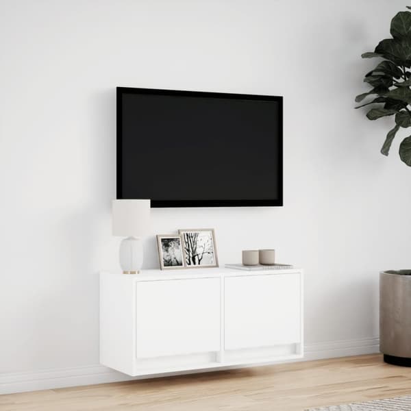 vidaXL væghængt tv-bord med LED-lys 80x31x35 cm hvid