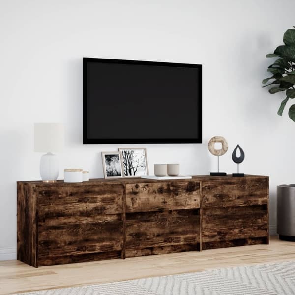 vidaXL Tv-bänk med LEDs rökfärgad ek 180x34x50 cm konstruerat trä