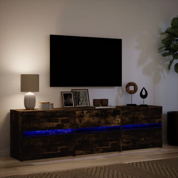 vidaXL Tv-bänk med LEDs rökfärgad ek 180x34x50 cm konstruerat trä