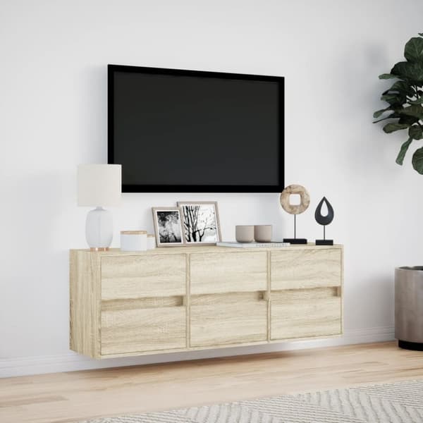 vidaXL Vegghengt TV-benk med LED sonoma eik 130x31x45 cm
