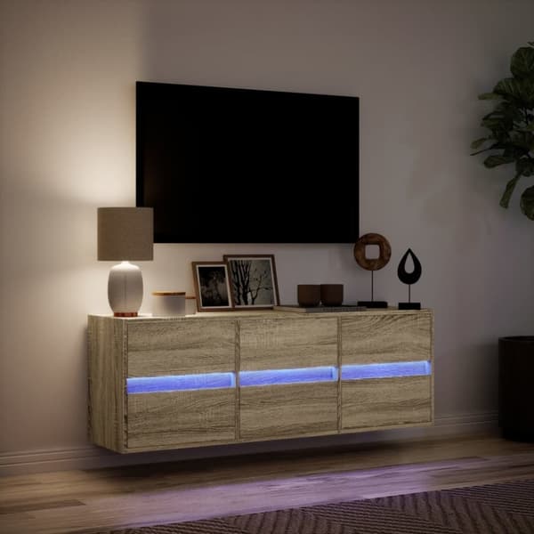vidaXL Vegghengt TV-benk med LED sonoma eik 130x31x45 cm
