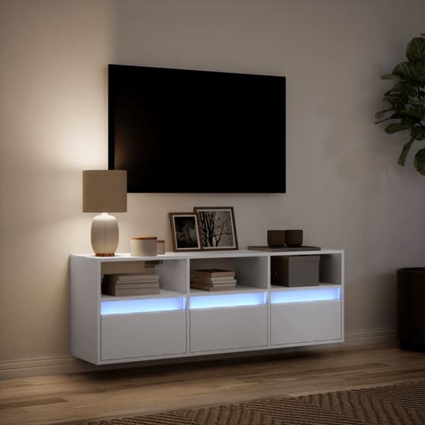 vidaXL Vegghengt TV-benk med LED hvit 130x31x45 cm
