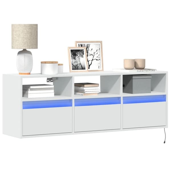 vidaXL Vegghengt TV-benk med LED hvit 130x31x45 cm