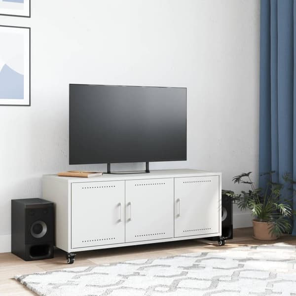 vidaXL TV-benk hvit 100,5x39x43,5 cm kaldvalset stål
