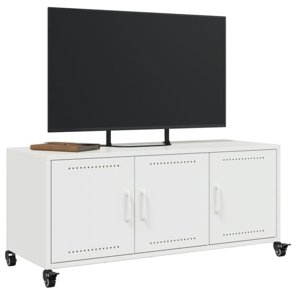 vidaXL TV-benk hvit 100,5x39x43,5 cm kaldvalset stål