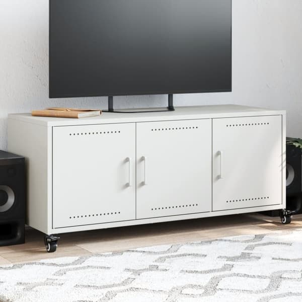 vidaXL TV-benk hvit 100,5x39x43,5 cm kaldvalset stål