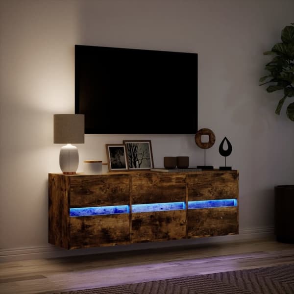 vidaXL Vegghengt TV-benk med LED røkt eik 130x31x45 cm