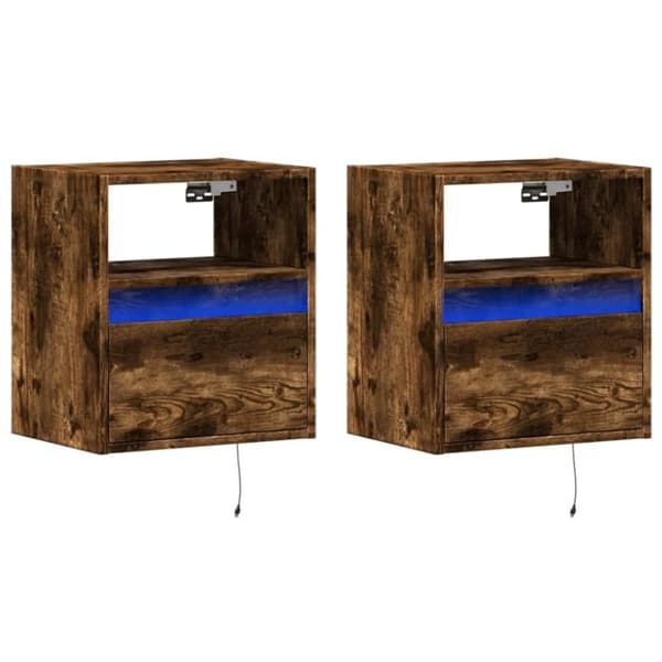 vidaXL TV-seinäkaapit LED-valoilla 2 kpl savutammi 41x31x45 cm