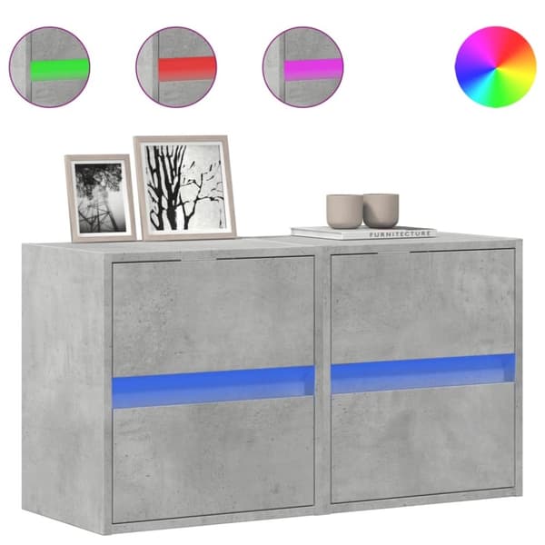 vidaXL væghængte tv-borde 2 stk. med LED-lys 41x31x45 cm betongrå