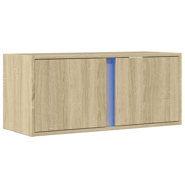 vidaXL væghængt tv-bord med LED-lys 80x31x35 cm sonoma-eg