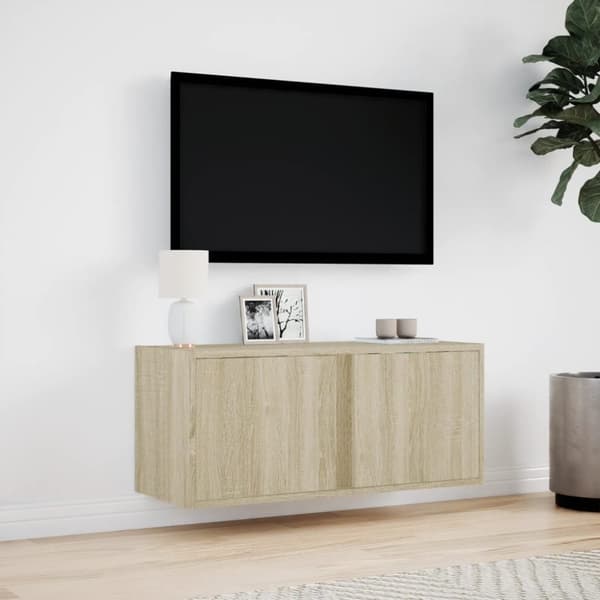 vidaXL væghængt tv-bord med LED-lys 80x31x35 cm sonoma-eg