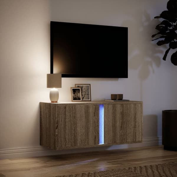 vidaXL væghængt tv-bord med LED-lys 80x31x35 cm sonoma-eg