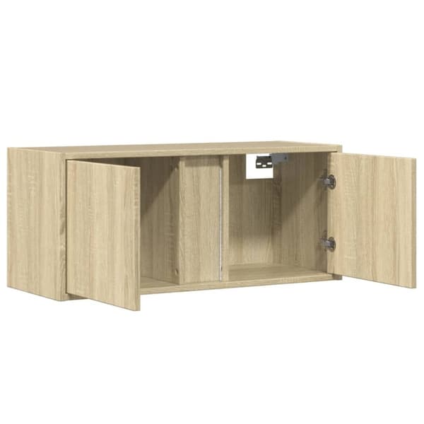 vidaXL væghængt tv-bord med LED-lys 80x31x35 cm sonoma-eg