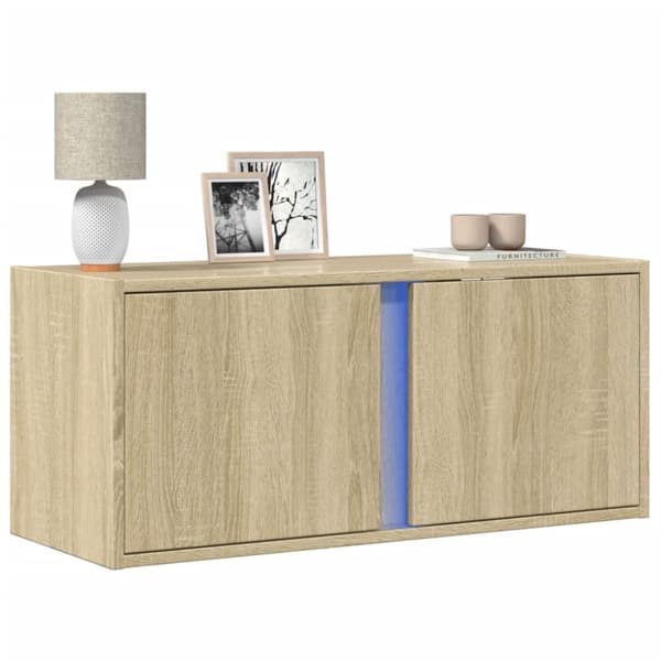vidaXL væghængt tv-bord med LED-lys 80x31x35 cm sonoma-eg