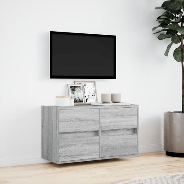 vidaXL Vegghengt TV-benk med LED grå sonoma 80x31x45 cm
